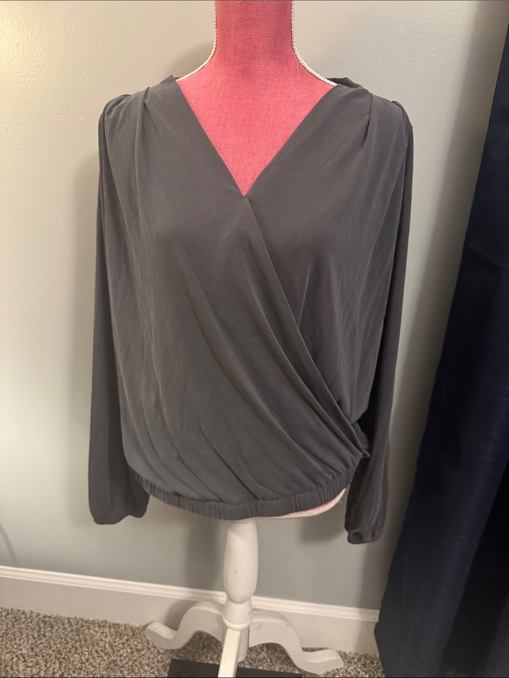 Lucky Brand Charcoal Wrap-Front Long Sleeve Top